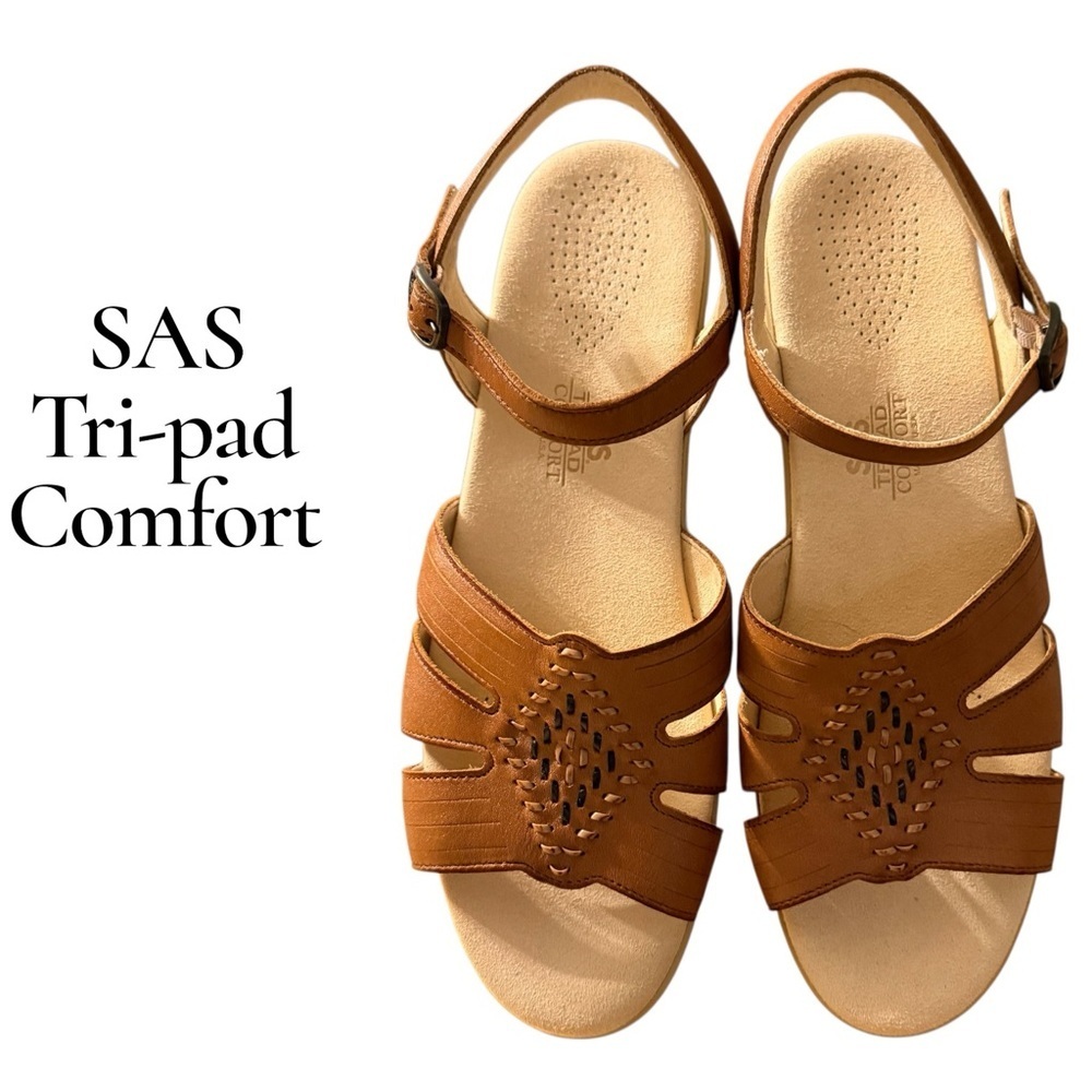 SAS Tri-Pad Comfort Leather Sandals Neutral Brown Slingback Made USA Women 9.5S